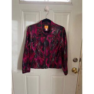 Ruby Rd. pink black sequined zip front dress jacket size 12P